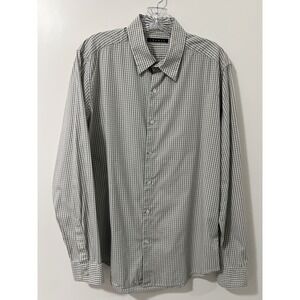 Theory Men's Long Sleeve Gingham Button Down Shirt Size Large Gray White